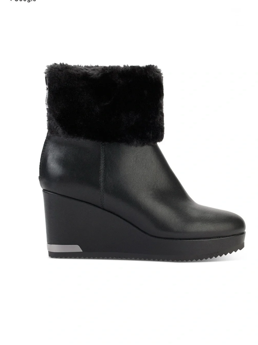 New In Box-DKNY Nadra Faux Shearling Wedge Booties Smooth Black